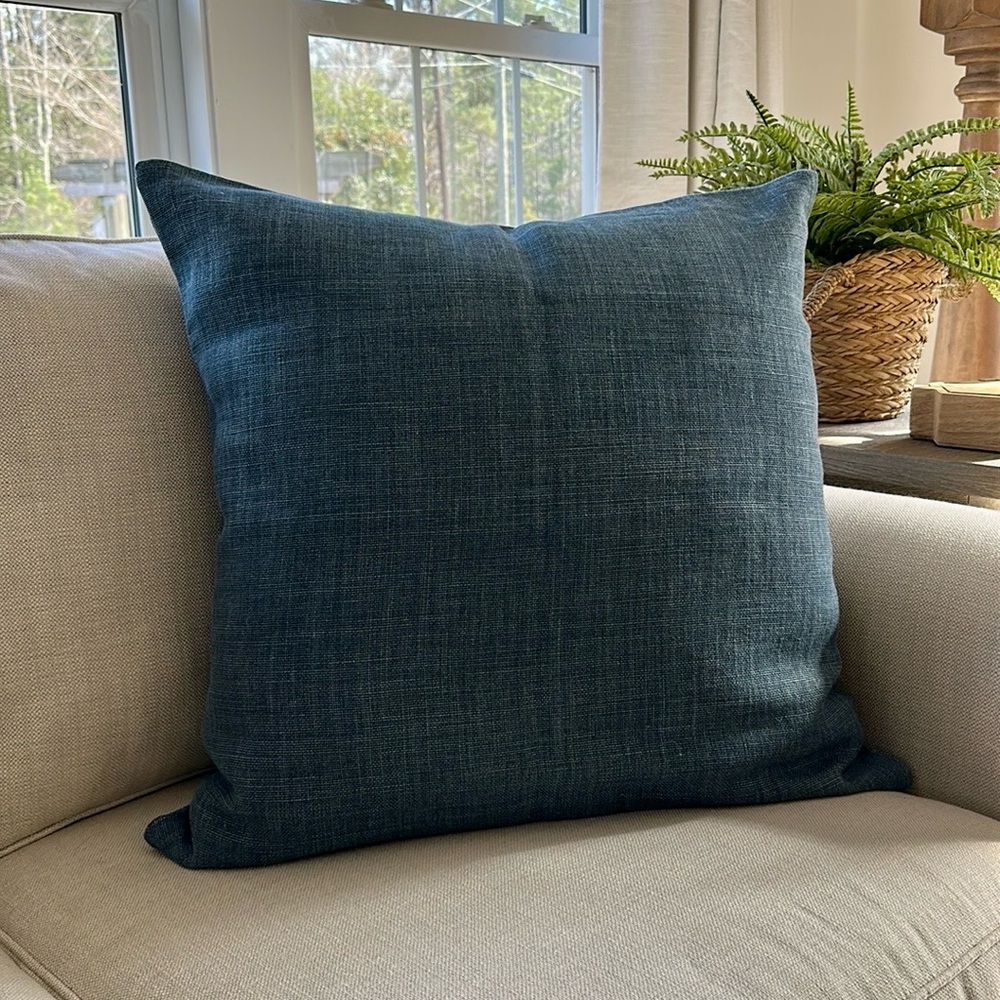 Pottery Barn Belgium Linen Pillow Cover in Midnight Blue, 24” x 24”